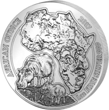 1 Unze Silber Ruanda Flusspferd 2017 (stempelglanz)