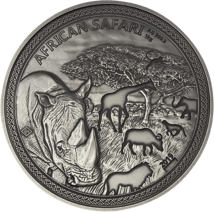 1kg Silber African Safari Nashorn 2019 Antik Finish (Auflage: 100 Stück)