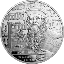 1 Unze Silber Inspirierende Ikonen Johannes Gutenberg 2024 (Auflage: 100 | Polierte Platte)