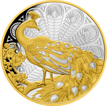 1 Unze Silber Pfau 2024 PP (Auflage 1.000 | Polierte Platte | teilvergoldet)