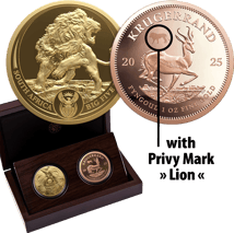 2 x 1 Unze Gold Big Five III & Krügerrand Satz Privymark Löwe 2025 (Auflage: 100 | Polierte Platte)