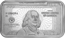 1 Unze Silberbarren 100 Dollar Banknote Benjamin Franklin