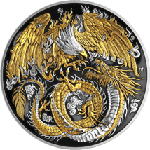 2 Unze Silber Drache und Phönix 2025 (Auflage: 111 | High Relief | teilvergoldet | Polierte Platte)