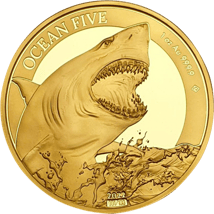 1 Unze Gold Ocean Five Weißer Hai 2022 PP (Auflage: 100 | Polierte Platte | Zertifikat Nr. 100)