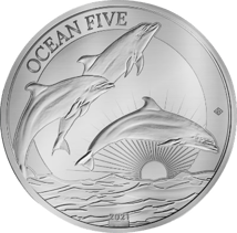 1kg Silber Ocean Five Delfin 2021 (Auflage: 100 | Polierte Platte | Zertifikat Nr. 100)