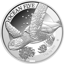1kg Silber Ocean Five Schildkröte 2022 (Auflage: 100 | Polierte Platte | Zertifikat Nr. 100)