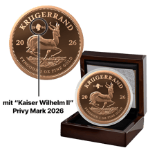 1 Unze Gold Krügerrand Kaiser Wilhelm II. Privy Mark 2026 (Auflage: 100 | Polierte Platte)