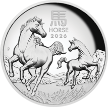 1 Unze Silber Lunar III Pferd 2026 (Auflage: 3.888 | High Relief | Polierte Platte)