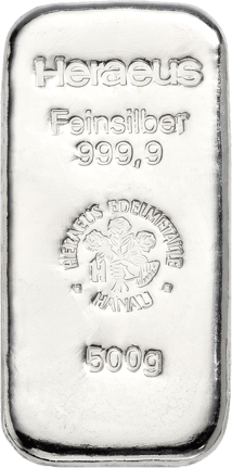 500g Silberbarren Heraeus