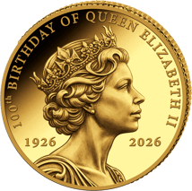 0,5g Gold 100. Geburtstag Queen Elisabeth II 2026 (Auflage: 2.026 | Polierte Platte)