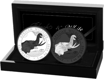 Silber Somalia Elefant Black & White Set 2023 (Auflage: 500 Sets)