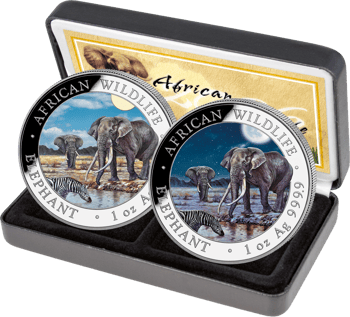 Silber Somalia Elefant Tag & Nacht Set 2026 (Auflage: 500)