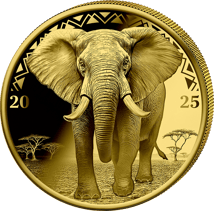0,5g Gold African Animals Elefant 2025 (Auflage: 5.000 | Polierte Platte)