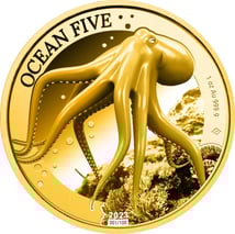 1 Unze Gold Ocean Five Oktopus 2023 PP (Auflage: 100 | Polierte Platte | Zertifikat Nr. 100)