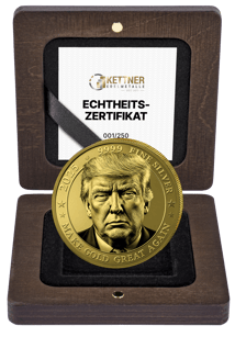 1 Unze Silber Donald Trump Make Gold Great Again 2025 (Auflage: 250 | vergoldet | Polierte Platte)