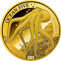 2 Unze Gold Ocean Five Oktopus 2023 PP (Auflage: 50 | Polierte Platte | Zertifikat Nr. 50)
