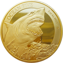 5 Unze Gold Ocean Five Weißer Hai 2022 PP (Auflage: 33 | Polierte Platte | Zertifikat Nr. 1)