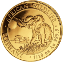 1/10 Unze Gold Somalia Elefant 2016