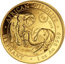 1 Unze Gold Somalia Elefant 2004-2018 (Jubiläumsausgabe: 15 Jahre | Auflage: 150)