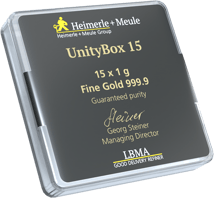 15 x 1g Goldbarren Heimerle und Meule UnityBar
