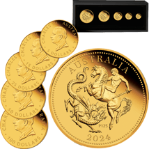 Gold Australian Sovereign 5 Münzen Set 2024 (Auflage: 125 | Polierte Platte)