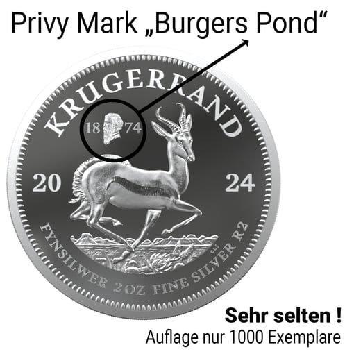 2 Unze Silber Krügerrand Burgers Pond Privy Mark 2024 PP (Auflage: 1.000 | Polierte Platte)