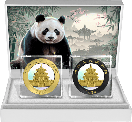 Golden Black China Panda Holo Silber Set 2024 (Auflage: 50 | teilvergoldet)